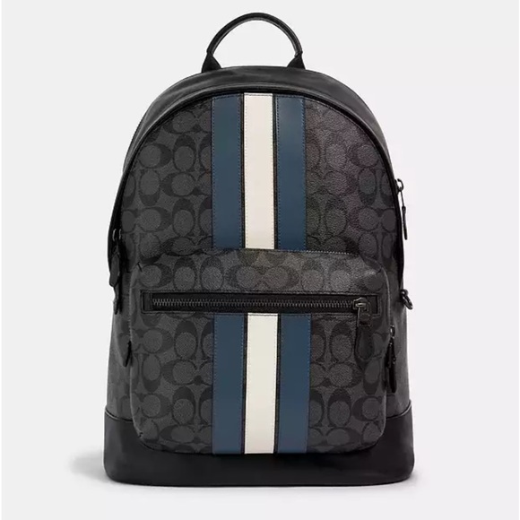 🩶Coach West Backpack In Signature Canvas With Varsity Stripe, 3001 - Picture 13 of 14